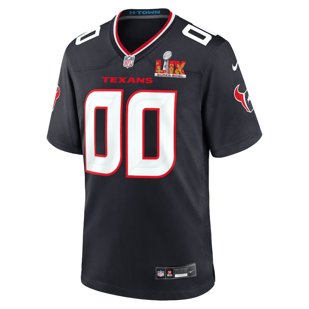 Alternative view of Houston Texans Super Bowl LIX Patch Game Men Custom Jersey - Navy JS3487 nicesnker