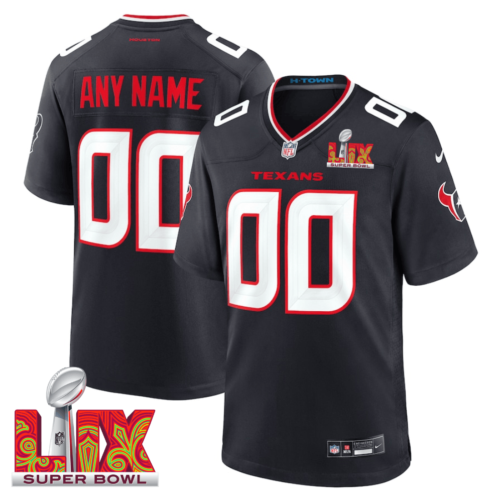 Houston Texans Super Bowl LIX Patch Game Men Custom Jersey - Navy JS3487 nicesnker