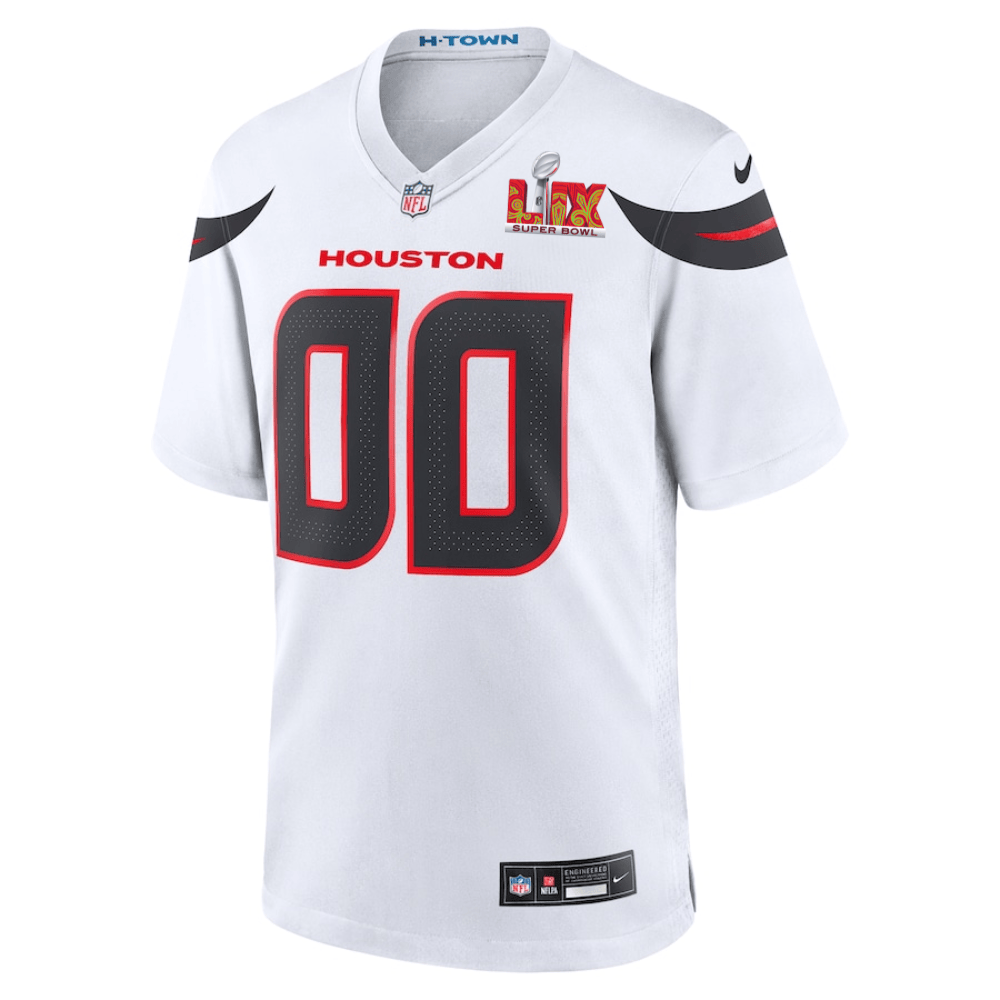 Alternative view of Houston Texans Super Bowl LIX Patch Game Men Custom Jersey - White JS4867 nicesnker
