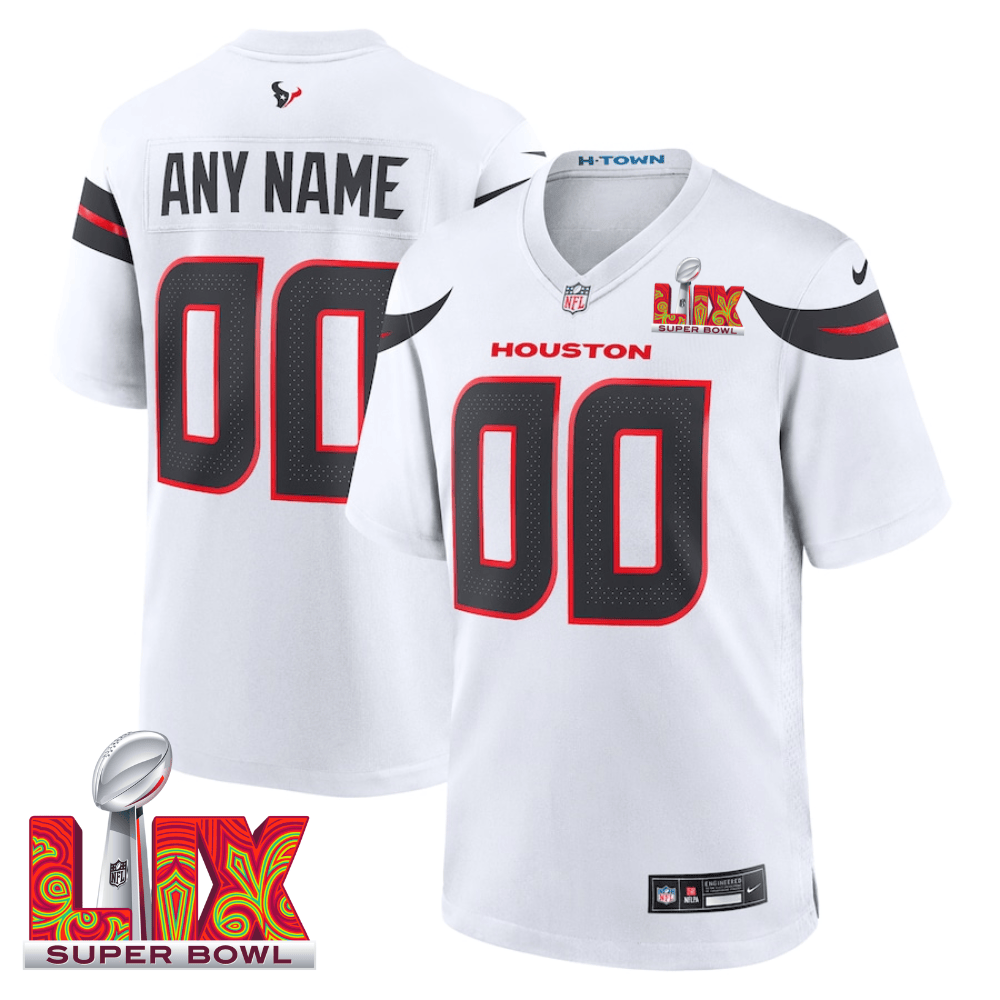 Houston Texans Super Bowl LIX Patch Game Men Custom Jersey - White JS4867 nicesnker