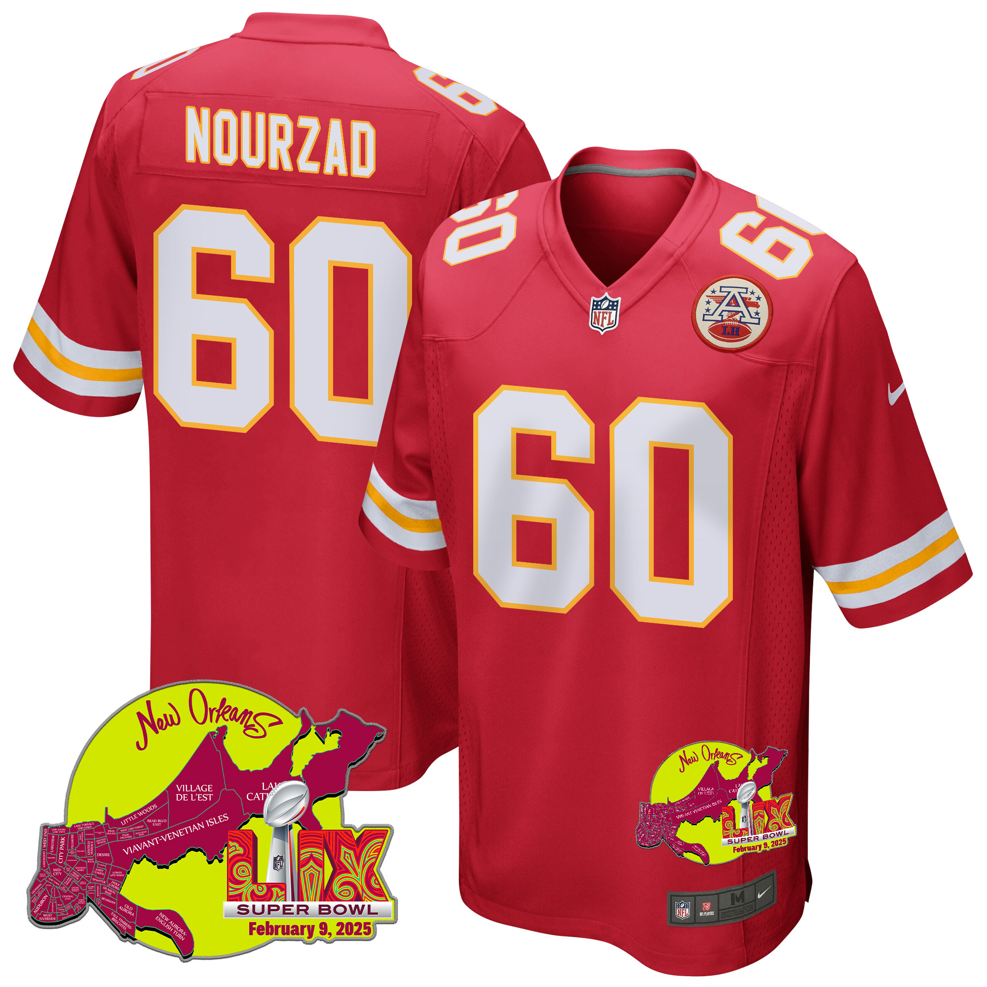 Hunter Nourzad 60 Kansas City Chiefs Super Bowl LIX New Orleans Patch Game Men Jersey - Red JS4103 nicesnker