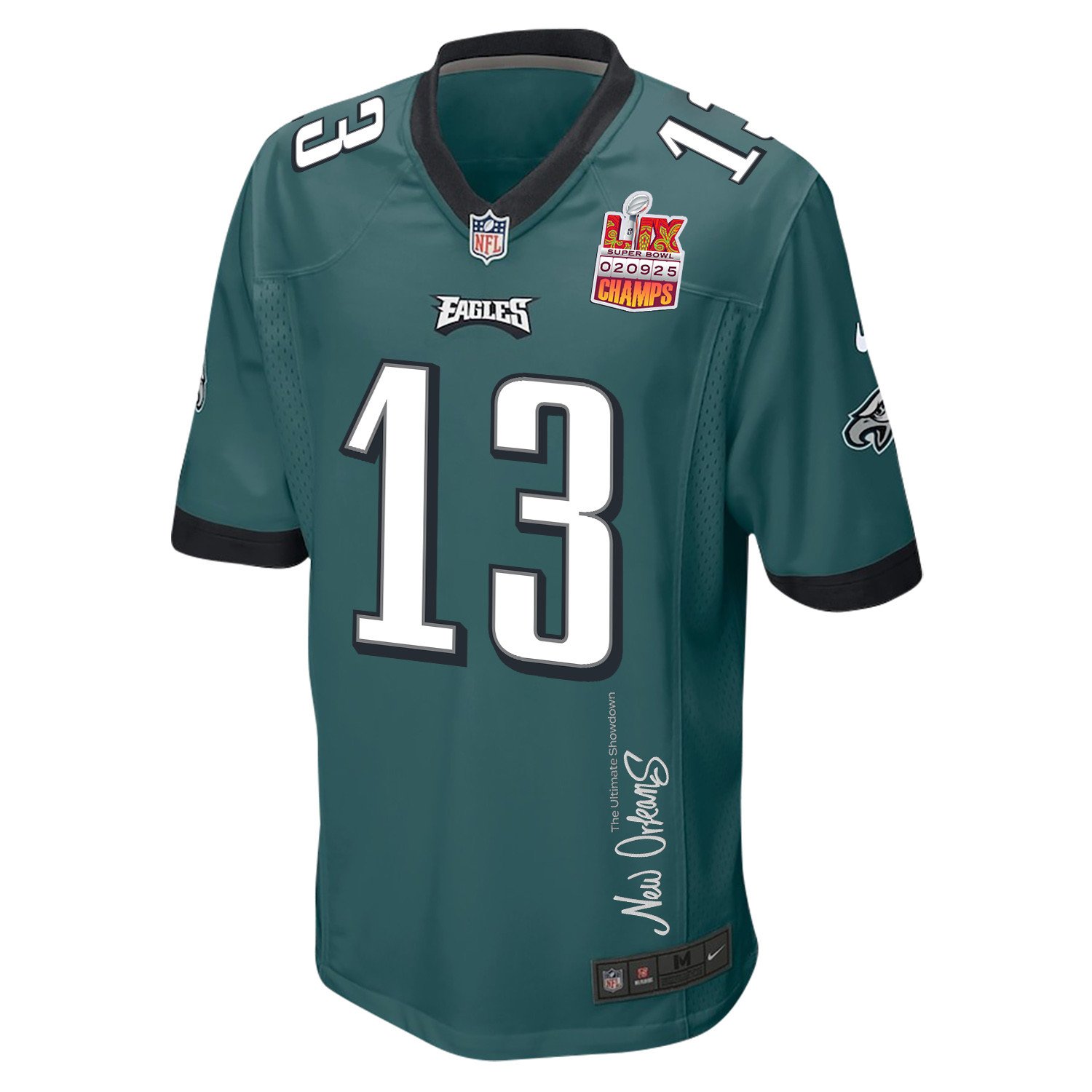 Ian Book 13 Philadelphia Eagles Super Bowl LIX Champions Patch 'New Orleans - The Ultimate Showdown' EMBROIDERED Game Men Jersey - Midnight Green JS7007 nicesnker - Image 3