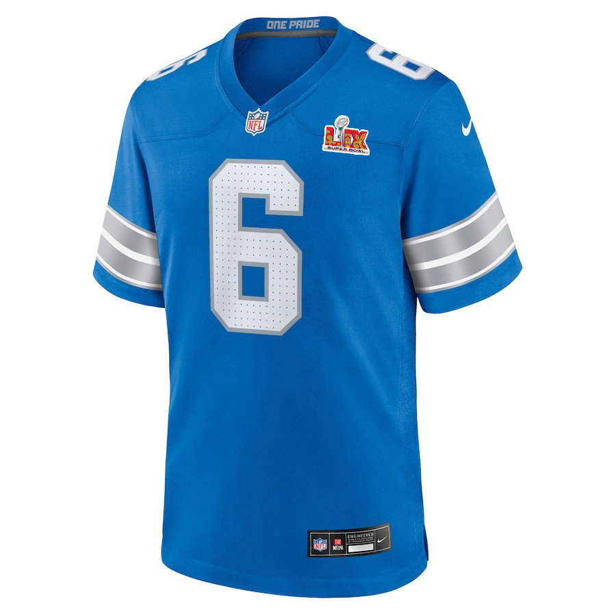 Alternative view of Ifeatu Melifonwu #6 Detroit Lions Super Bowl LIX Jersey - Men's - Blue JS2256 nicesnker