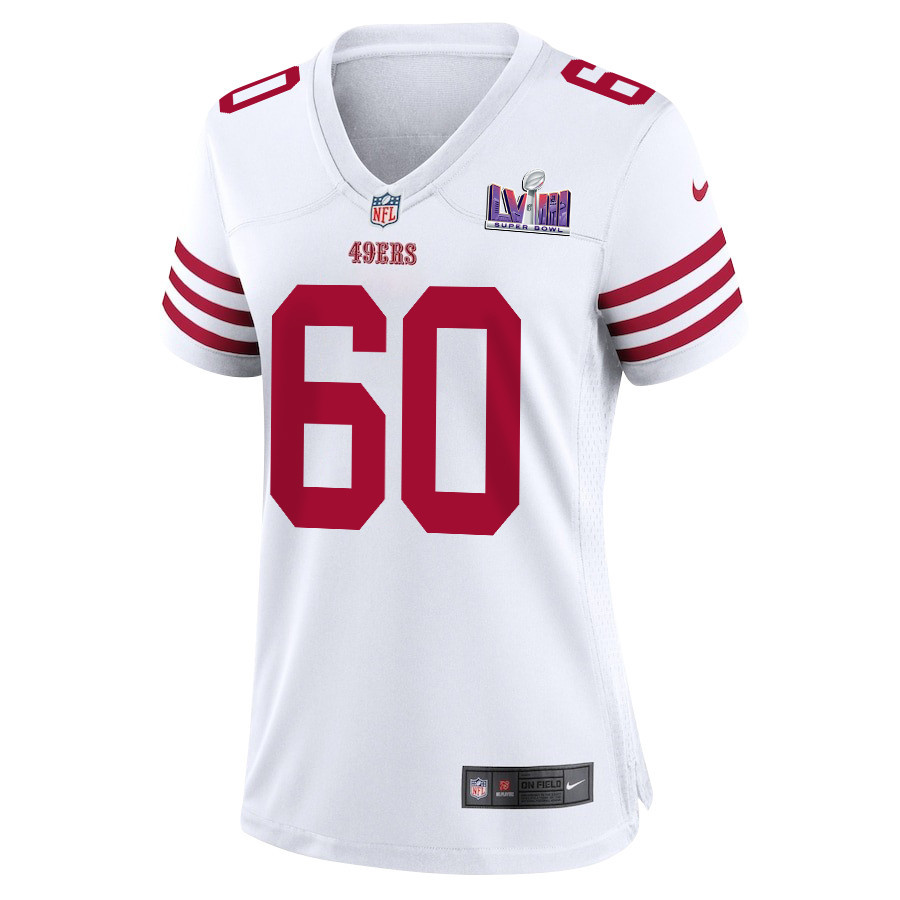 Alternative view of Ilm Manning 60 San Francisco 49ers Super Bowl LVIII Patch Game Women Jersey - White JS6615 nicesnker