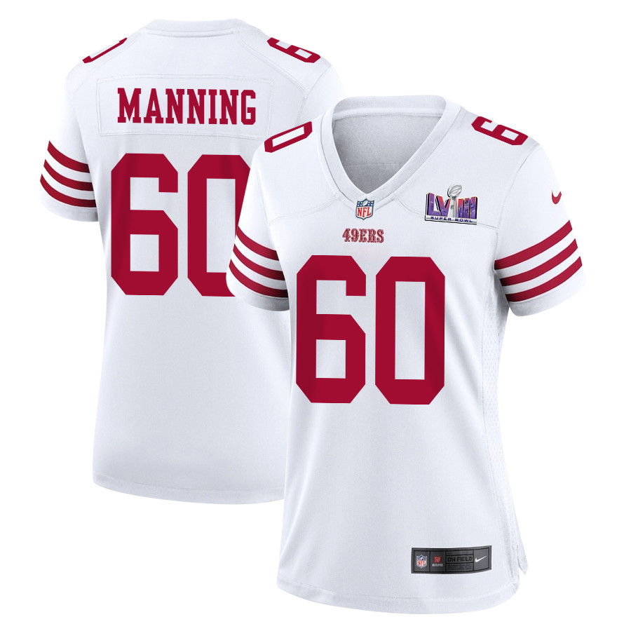 Ilm Manning 60 San Francisco 49ers Super Bowl LVIII Patch Game Women Jersey - White JS6615 nicesnker