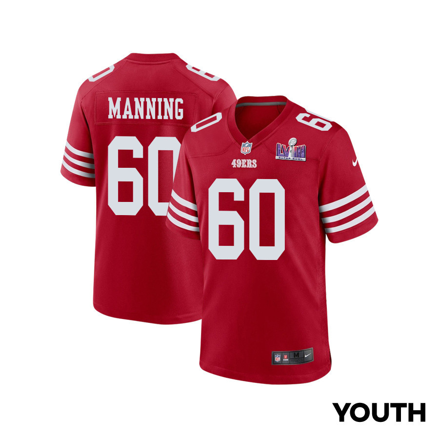 Ilm Manning 60 San Francisco 49ers Super Bowl LVIII Patch Game YOUTH Jersey - Scarlet JS6306 nicesnker