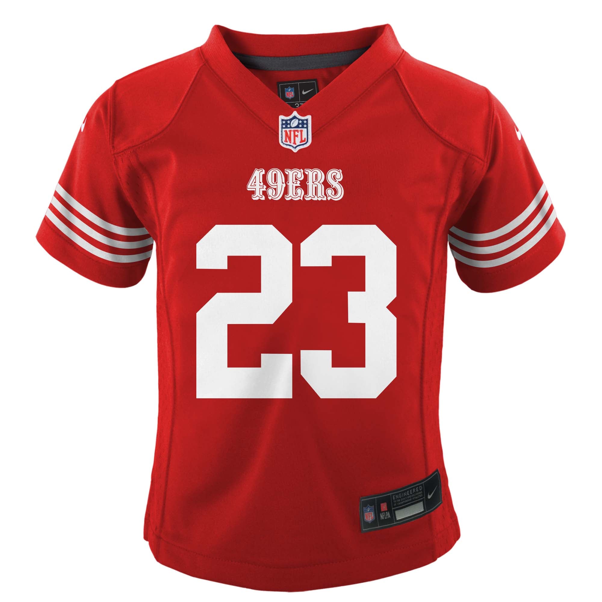 Alternative view of Infant San Francisco 49ers Christian McCaffrey Scarlet Team Player Game Jersey JS8887 nicesnker